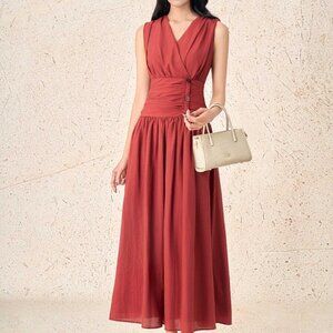 Elegant Rust Sleeveless Dress